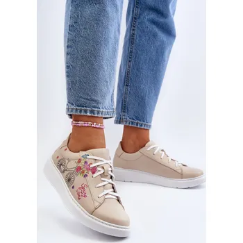 Dámské tenisky Dámské kožené tenisky Zazoo 024/TAMARA Barva: Béžová, Velikost: 38