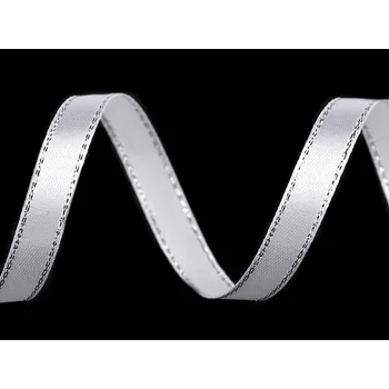 Stuha Atlasová stuha s lurexovým okrajem šíře 10 mm vánoční Varianta: 1 bílá stříbrná, Balení: 22.5 m
