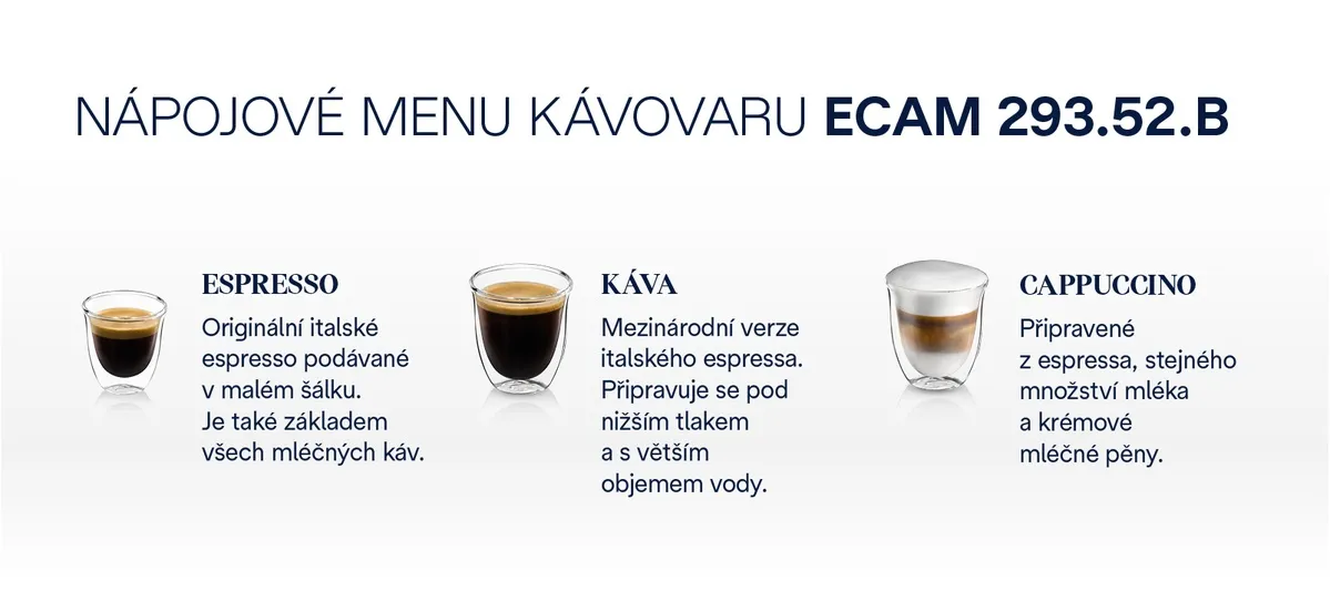 De'Longhi Magnifica Evo ECAM 293.52.B - nápojové menu