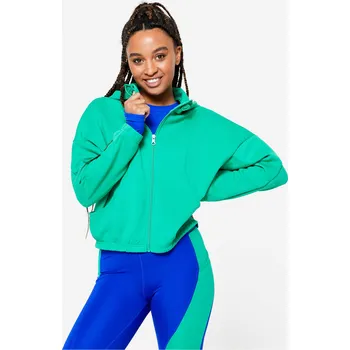 Dámská mikina DOMYOS Dámská fitness mikina s kapucí a dlouhým rukávem S ZELENÁ