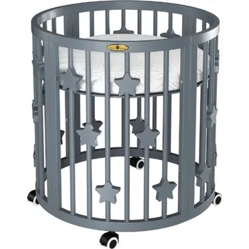 Dětská postýlka Oválná postýlka Royal Sleep 7v1 šedá hvězdy