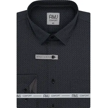 Pánská košile Pánská košile AMJ bavlněná, černá - bíle kropenatá VDSBR1407, dlouhý rukáv, slim fit, vel. 43