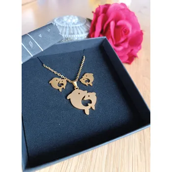 Souprava šperků B-TOP Pozlacená souprava z nerezové oceli Delfíni