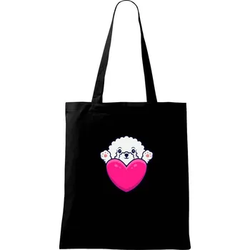 Bišonek a srdce - Taška bavlněná - 42 x 38 cm ( Černá )