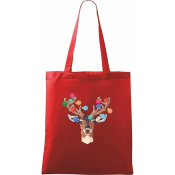 Nákupní taška Vánoční jelen - Taška bavlněná - 42 x 38 cm ( Červená )