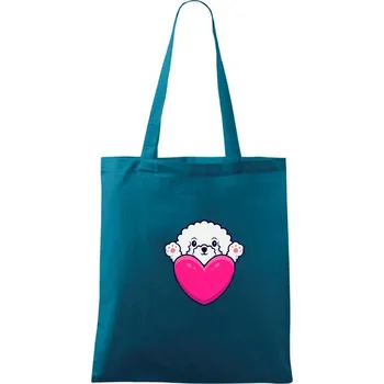 Bišonek a srdce - Taška bavlněná - 42 x 38 cm ( Petrolejová )