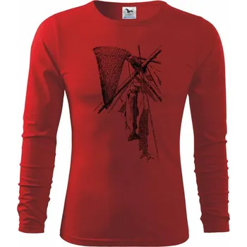 Chlapecké tričko Kreslený podběrák a chycená ryba - Triko dětské Long Sleeve - 134 cm/8 let ( Červená )