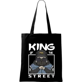 Nákupní taška Mops king of street - Taška bavlněná - 42 x 38 cm ( Černá )