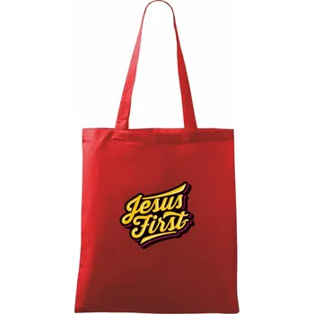 Nákupní taška Jesus first žltý - Taška bavlněná - 42 x 38 cm ( Červená )
