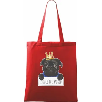 Nákupní taška Mops - I rule the world - Taška bavlněná - 42 x 38 cm ( Červená )