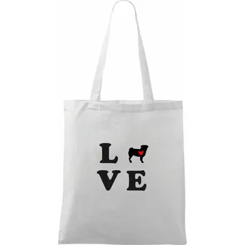 Nákupní taška Mops love - Taška bavlněná - 42 x 38 cm ( Bílá )