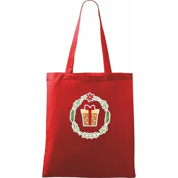 Nákupní taška Vánoční věnec s dárkem - Taška bavlněná - 42 x 38 cm ( Červená )