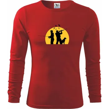 Chlapecké tričko Lovec při západu slunce - Triko dětské Long Sleeve - 122 cm/6 let ( Červená )