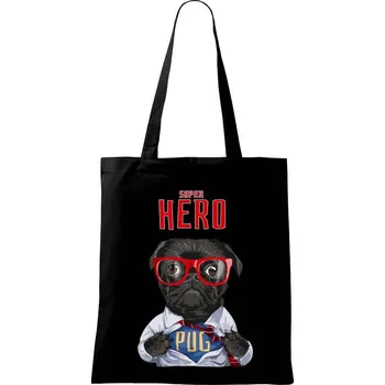 Mops - Pug Superhero - Taška bavlněná - 42 x 38 cm ( Černá )