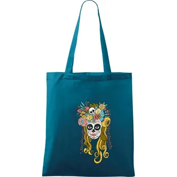Nákupní taška Mexická maska - žena (Pecka design) - Taška bavlněná - 42 x 38 cm ( Petrolejová )
