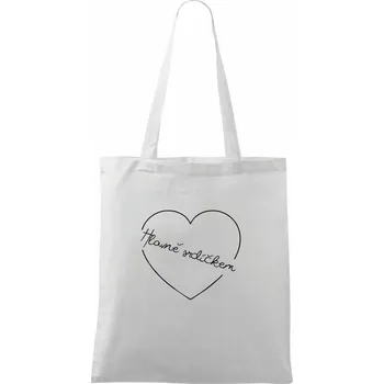 Nákupní taška Hlavně srdíčkem - Taška bavlněná - 42 x 38 cm ( Bílá )