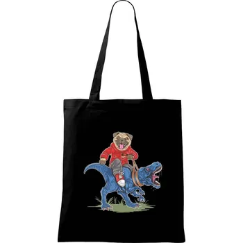 Nákupní taška Mops a tyranosaurus - Taška bavlněná - 42 x 38 cm ( Černá )