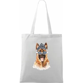 Nákupní taška German shepherd se šátkem - Taška bavlněná - 42 x 38 cm ( Bílá )