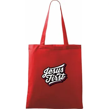 Nákupní taška Jesus first bíle - Taška bavlněná - 42 x 38 cm ( Červená )