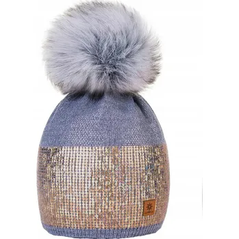 Čepice Fashionweek Dámská čepice Lesklá flitrová čepice bohatý styl s bambulí flísová podšívka WOOL- MONTANA Barva: šedý, Velikost: Universal