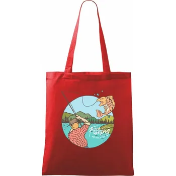 Fishing ovál - Taška bavlněná - 42 x 38 cm ( Červená )