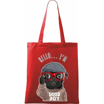 Mops - Hello I'm Good boy - Taška bavlněná - 42 x 38 cm ( Červená )