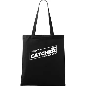 Nákupní taška Rybaření - Best fish catcher in galaxy - Taška bavlněná - 42 x 38 cm ( Černá )