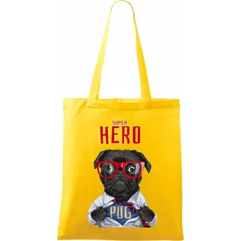 Mops - Pug Superhero - Taška bavlněná - 42 x 38 cm ( Žlutá )