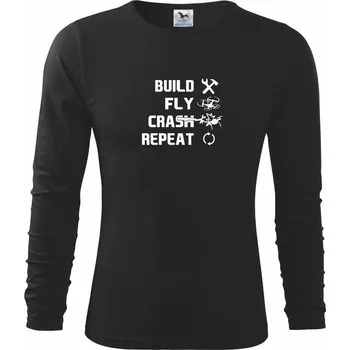 Chlapecké oblečení Dron Build fly crash repeat - Triko dětské Long Sleeve - 134 cm/8 let ( Černá )