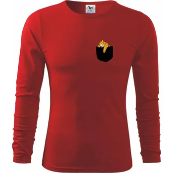Chlapecké tričko Tygr v kapse - Triko dětské Long Sleeve - 104-110cm / 3-4 roky ( Červená )