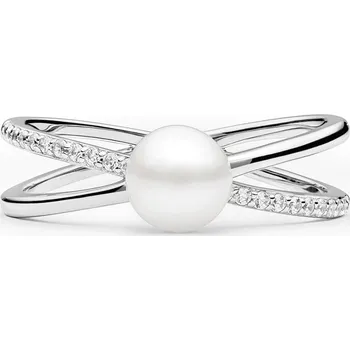 Prsten 4U Stříbrný prsten s pravou přírodní perlou a čirými zirkony Velikost prstenu: obvod 60 mm (průměr 19,1 mm)