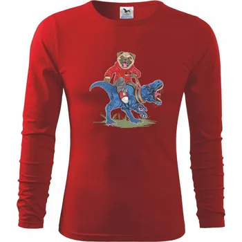 Chlapecké tričko Mops a tyranosaurus - Triko dětské Long Sleeve - 134 cm/8 let ( Červená )