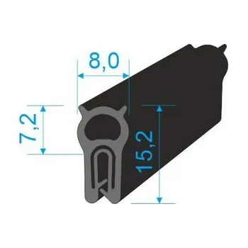 Těsnění do okna a dveří 00547022 U-PIRELI s kovovou výztuží s horním těsněním, 60°Sh, U-EPDM, bříško-EPDM