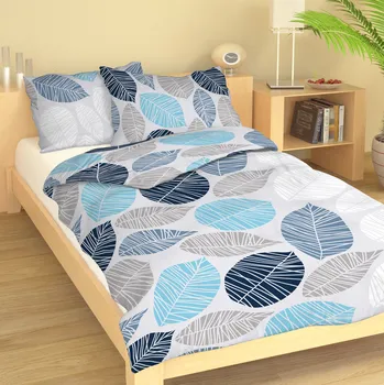 Povlečení Krepové povlečení Listy modré Uzávěr: knoflíky