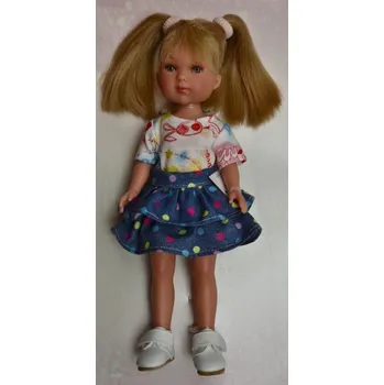 Panenka Realistická panenka holčička Carlota v riflové puntíkované sukni od firmy Vestida de Azul (Carlota- 28 cm )