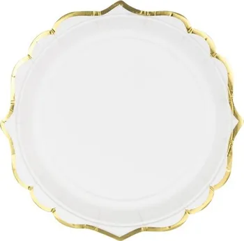 Party nádobí PartyDeco Talíře bílé se zlatým okrajem 18,5 cm 6 ks