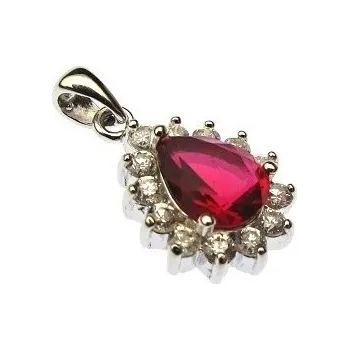 Přívěsek Stříbrný přívěsek kapka červená se zirkony Stříbro 925/1000