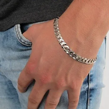 Náramek Masivní stříbrný náramek PANZER 7mm 23cm Rhodium 10,75g Stříbro 925/1000