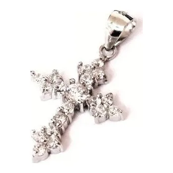 Přívěsek Stříbrný přívěsek křížek 31mm se zirkony Rhodium Stříbro 925/1000
