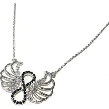 Náhrdelník Stříbrný náhrdelník ANDĚL s černými zirkony Rhodium 45cm Stříbro 925/1000