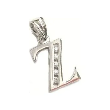 Přívěsek Stříbrný přívěšek písmeno "Z" se zirkony Rhodium Stříbro 925/1000