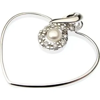 Přívěsek Přívěšek srdce s perlou a se zirkony 34mm Rhodium Stříbro 925/1000