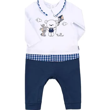 Kojenecký overall Chlapecký elegantní overal s límečkem Medvídek vel. 68 Modro-Bílá
