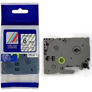 Pásek do tiskárny Páska Brother TZ-111 / TZe-111, 6mm x 8m, černý tisk / průhledný podklad kompatibilní