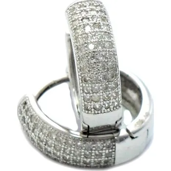 Náušnice Stříbrné náušnice kroužky s čirými zirkony 15mm 3,95g Rhodium Stříbro 925/1000