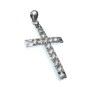 Přívěsek Stříbrný přívěšek křížek 35mm se zirkony Rhodium Stříbro 925/1000