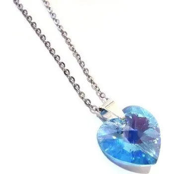 Náhrdelník Stříbrný náhrdelník SRDCE Swarovski Aquamarine Stříbro 925/1000 42 cm