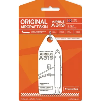 Přívěsek AviationTag - přívěsek ze skutečného letadla A319 EasyJet, G-EZII, (bílá)