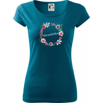 Dámské tričko Družička s květy - Dámské triko Pure - M ( Petrolejová )