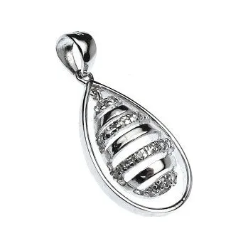 Přívěsek Stříbrný přívěsek kapka velká se zirkony Rhodium Stříbro 925/1000